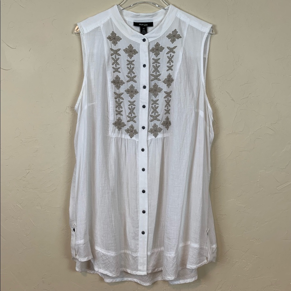 STYLE & CO.  White Cotton Gauze w/ Embroidery 3X